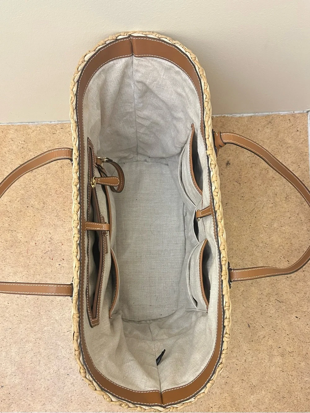 Michael Kors Natural Woven Tote with Brown Leather Trim & Gold Hardware - Picture 12 of 16